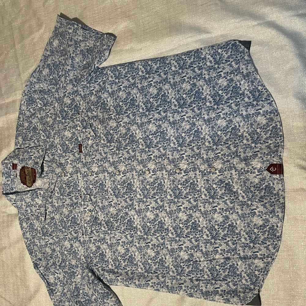 Men's Blue Patterned Button-Up Sweater